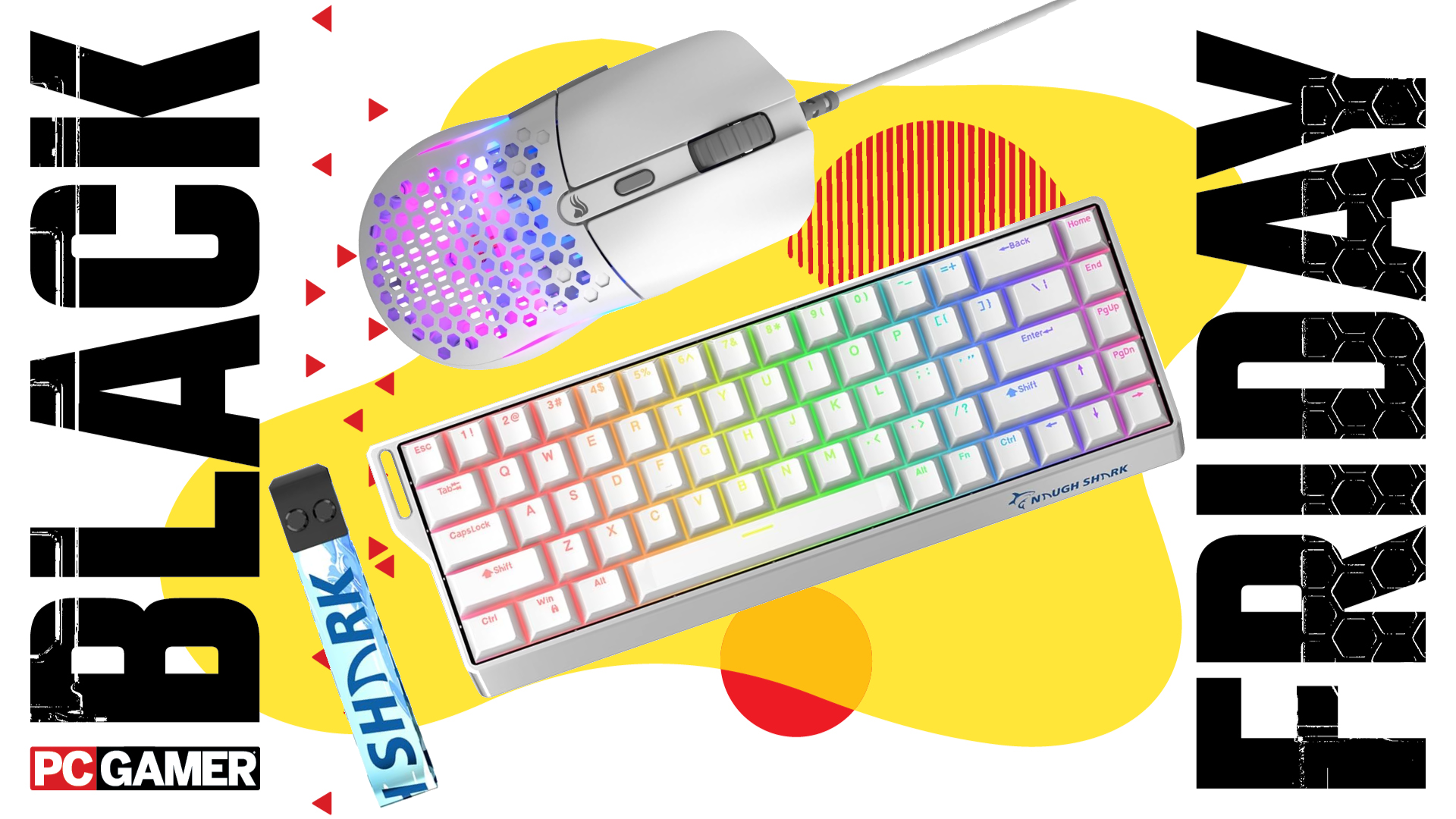 The GK Gamakay x NaughShark NS68 keyboard and Glorious Gaming Model O Eternal mouse float in the funky Black Friday deal void.
