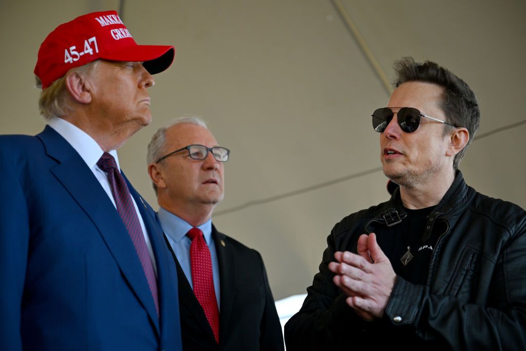 President-elect Donald Trump speaks alongside Elon Musk and Senate members including Sen. Kevin Cramer before attending a viewing of the launch of the sixth test flight of the SpaceX Starship rocket on November 19, 2024 in Brownsville, Texas.