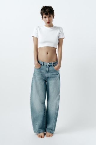 Zara + High Rise Extra Long Ripped Z195 Staight Leg Jeans