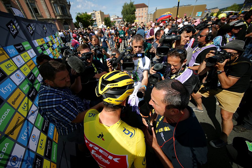 Giulio Ciccone (Trek-Segafredo) in the yellow jersey at the Tour de France