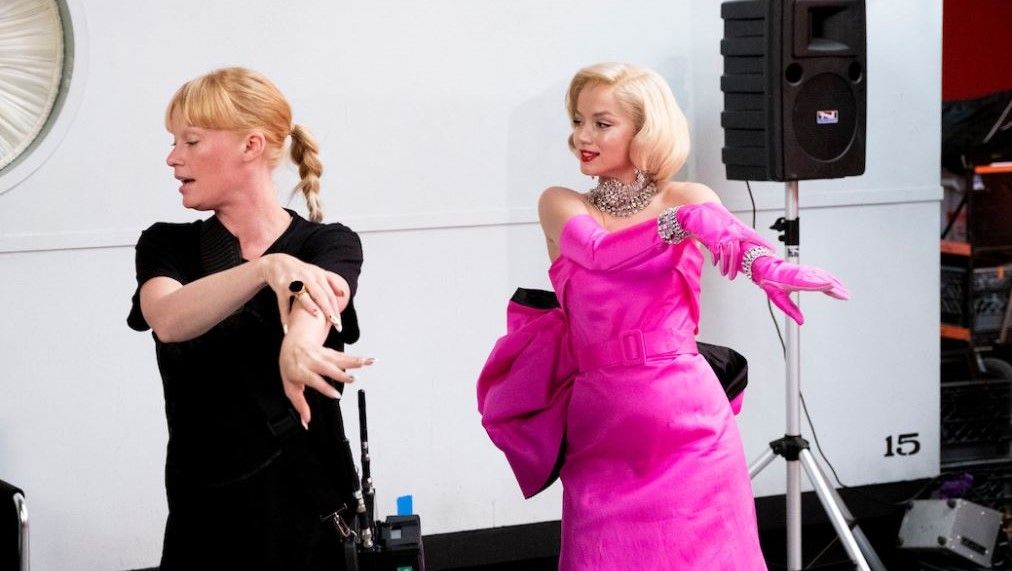 Ana de Armas practicing a dance number behind-the-scenes of Blonde