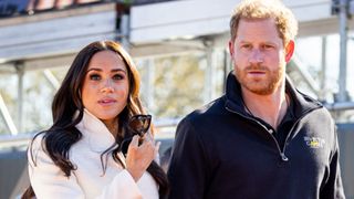 Meghan, Duchess of Sussex and Prince Harry, Duke of Sussex attend day two of the Invictus Games 2020 at Zuiderpark on April 17, 2022 in The Hague, Netherlands.