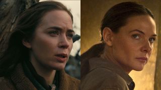 From left to right: press images of Emily Blunt in Oppenheimer and Rebecca Ferguson in Mission: Impossible - Dead Reckoning