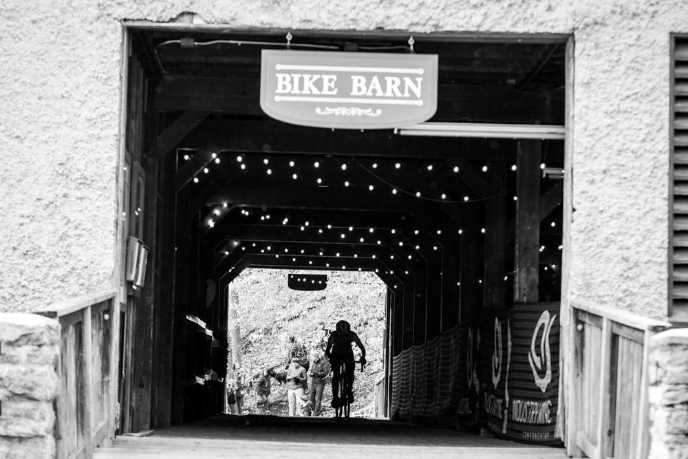 A lone rider makes her way through the Bike Barn