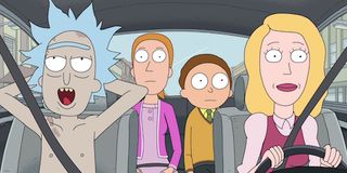 rick shirtless in the car on rick and morty
