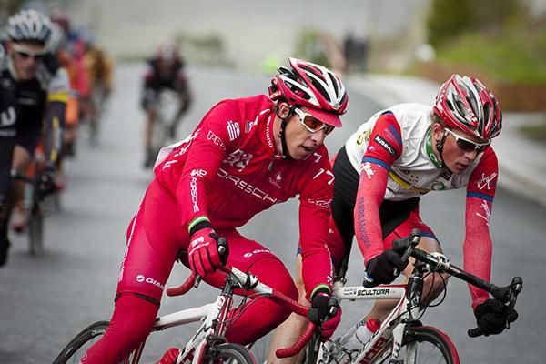 Peter McDonald (Drapac Porsche) and Patrick Shaw (Virgin Blue/RBS Morgans) corner at the back of the course in Strahan.