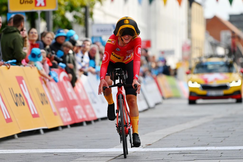 HERNING DENMARK AUGUST 26 Hannah Ludwig of Germany and UnoX Pro Cycling Team sprints during the 9th Tour of Scandinavia 2023 Battle Of The North Stage 4 a 165km individual time trial stage from Herning to Herning UCIWWT on August 26 2023 in Herning Denmark Photo by Luc ClaessenGetty Images
