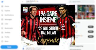 Image of a mistranslated stat about Franco Baresi and Paolo Maldini posted by @SerieA_TIM on Twitter