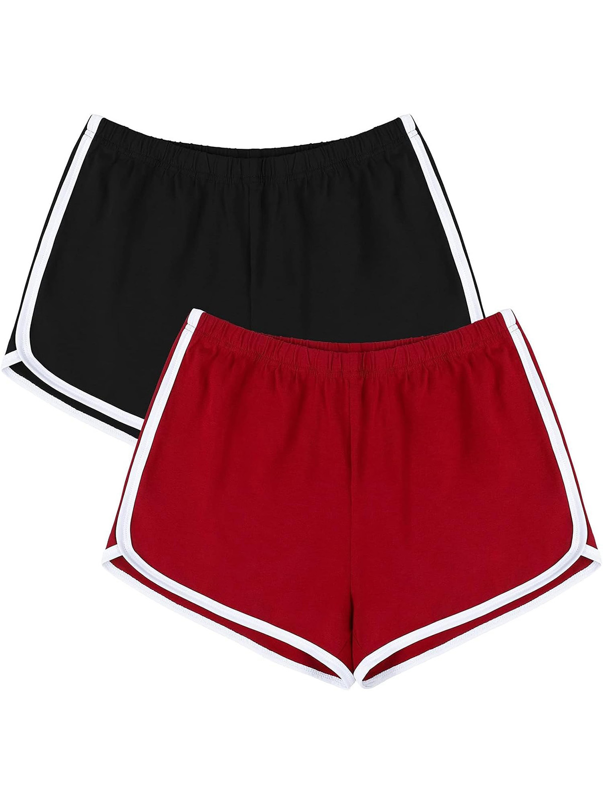 Uratot Women's Cotton Gym Yoga Summer Running Active Dance Elastic Shorts, Pack of 2