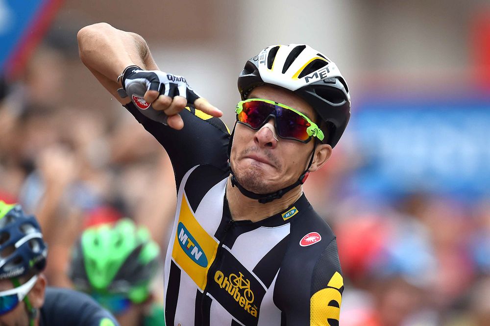 Kristian Sbaragli (MTN-Qhubeka) celebrates his stage 10 win.