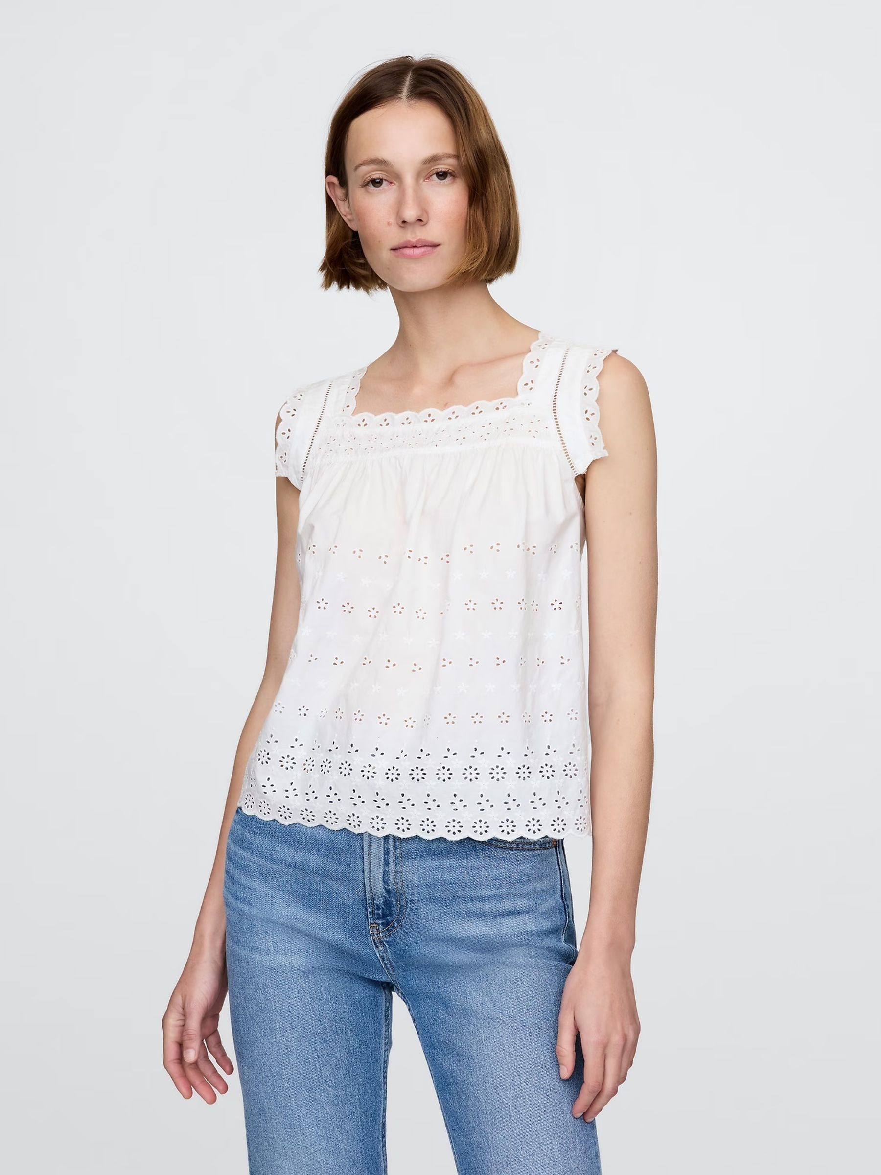 White DÔen Eyelet Sleeveless Top