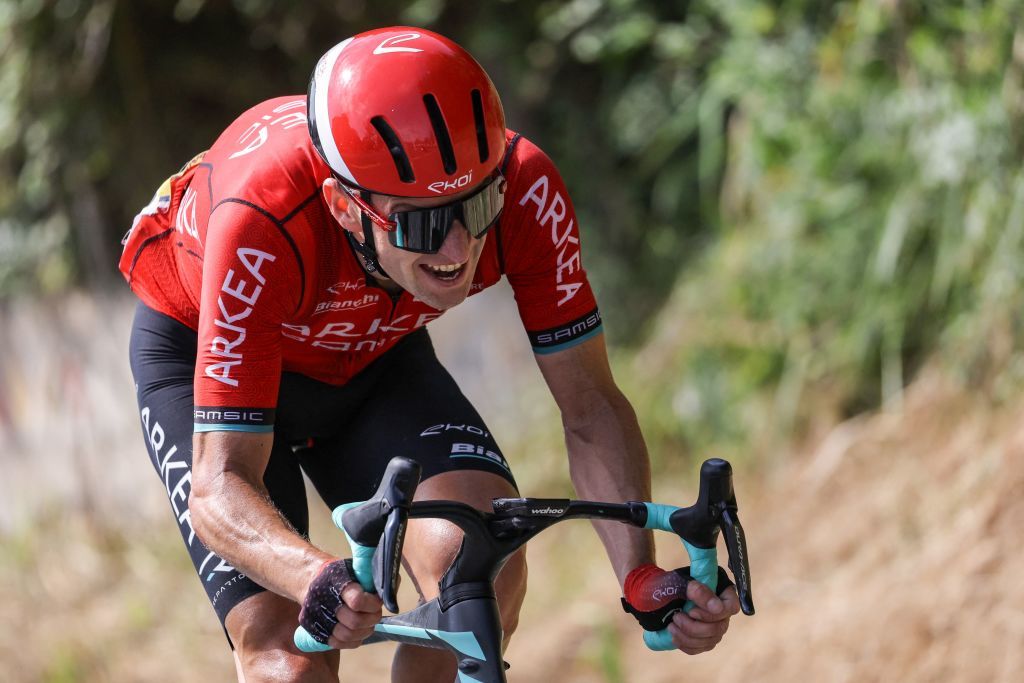 Team Arkea Samsics French rider Laurent Pichon cycles in a breakaway during the 3rd stage of the 110th edition of the Tour de France cycling race 1935 km between AmorebietaEtxano in Northern Spain and Bayonne in southwestern France on July 3 2023 Photo by Thomas SAMSON AFP Photo by THOMAS SAMSONAFP via Getty Images