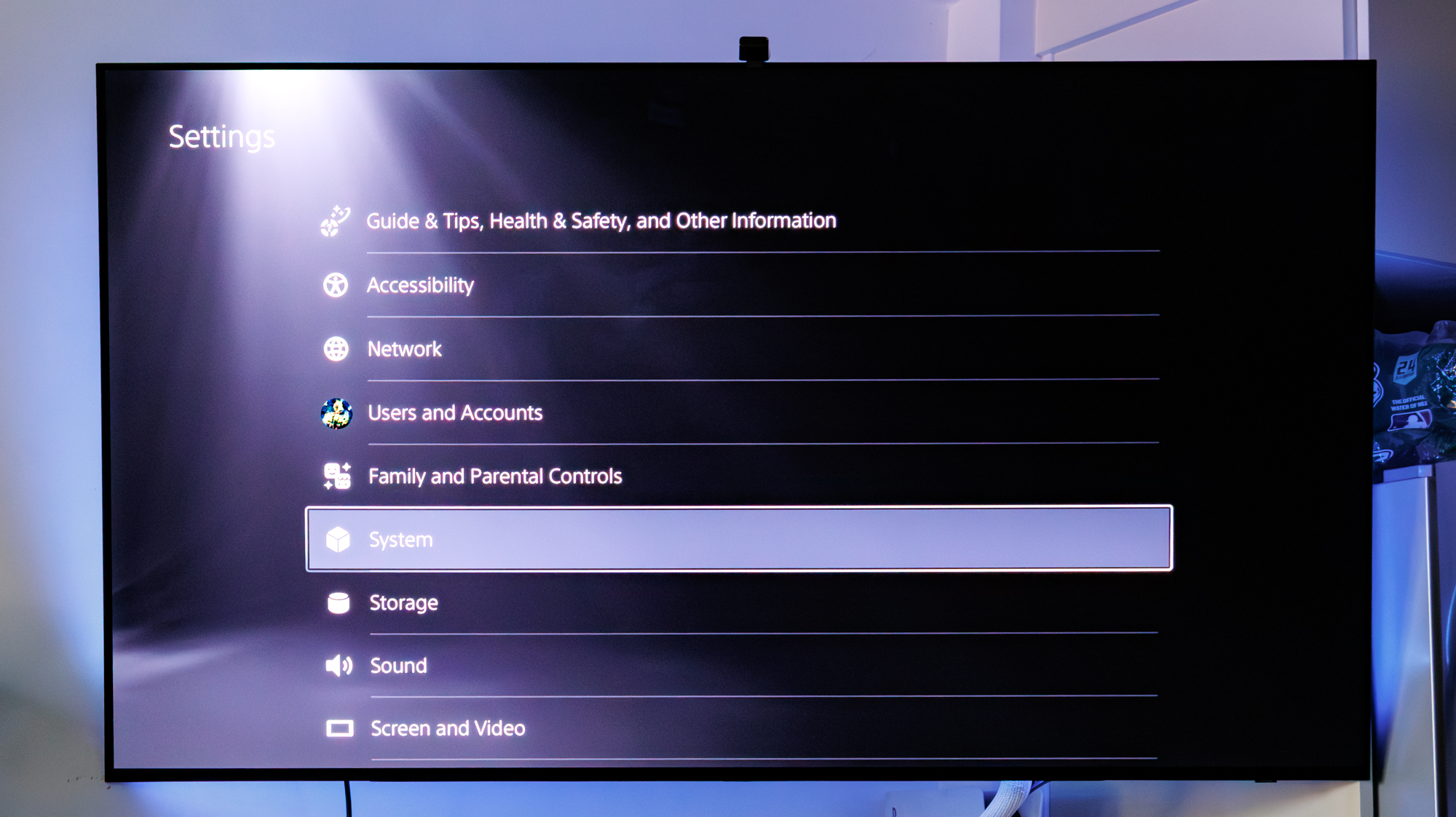 PS5 Settings window