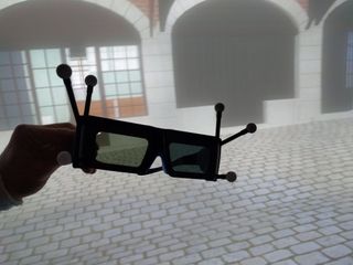 A pair of 3D glasses with special sensors that communicate with TORE's tracking system