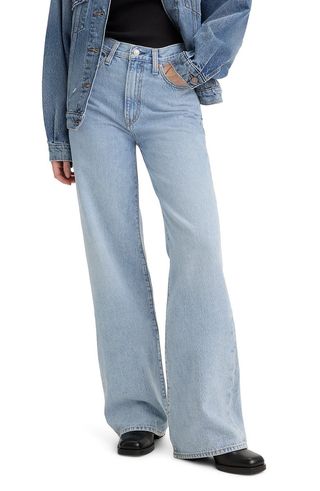 Gerippte Jeans mit weitem Bein und hoher Taille