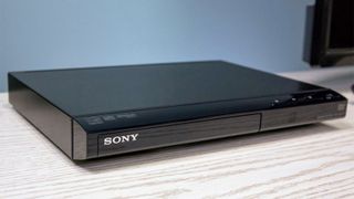 Sony DVPSR210P DVD Player being tested in writer's home