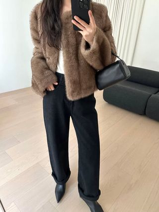 Louise Faux Fur Jacket in Cocoa