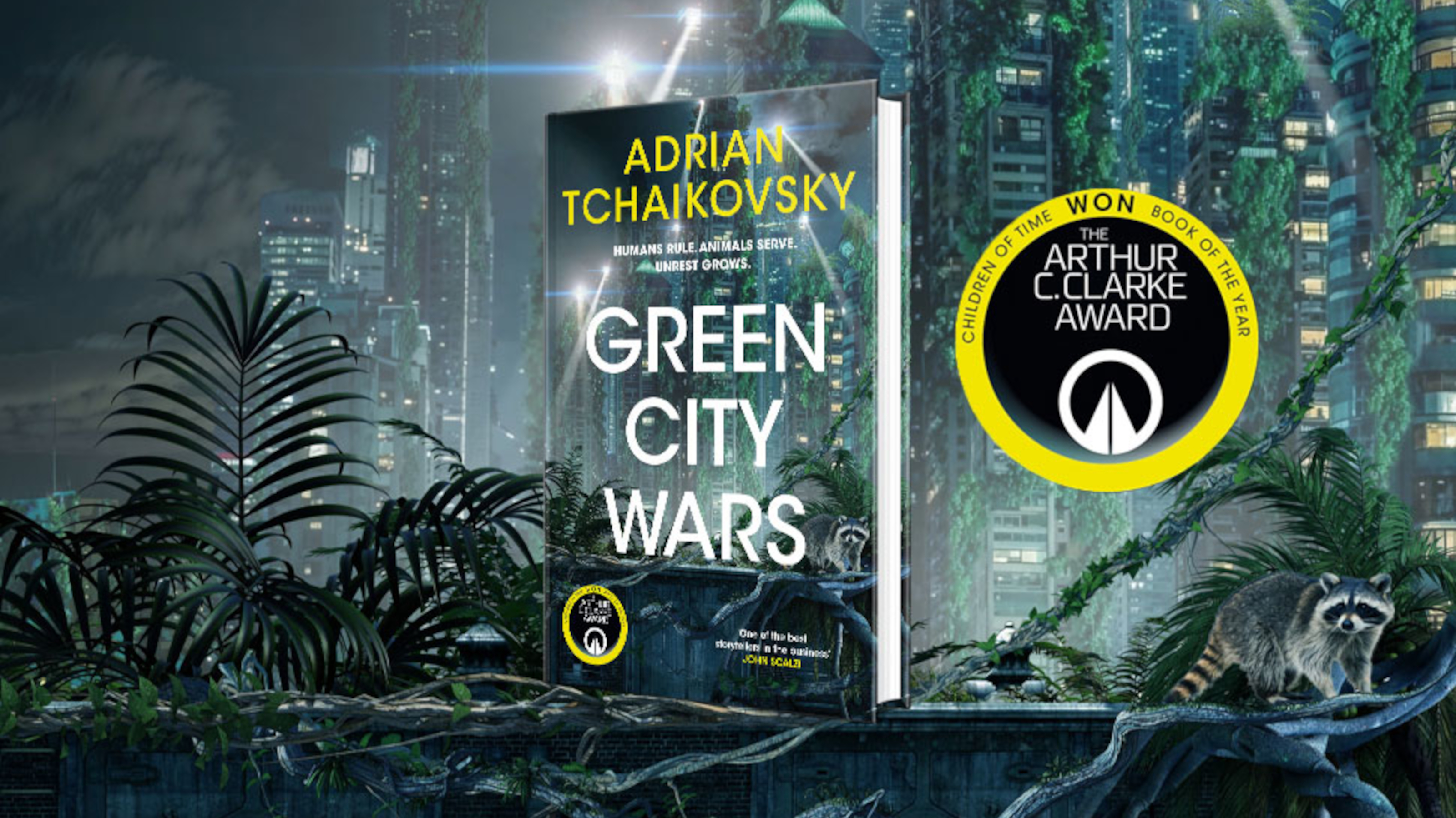 The cover of the book Green City Wars, in a fantastical landscape.