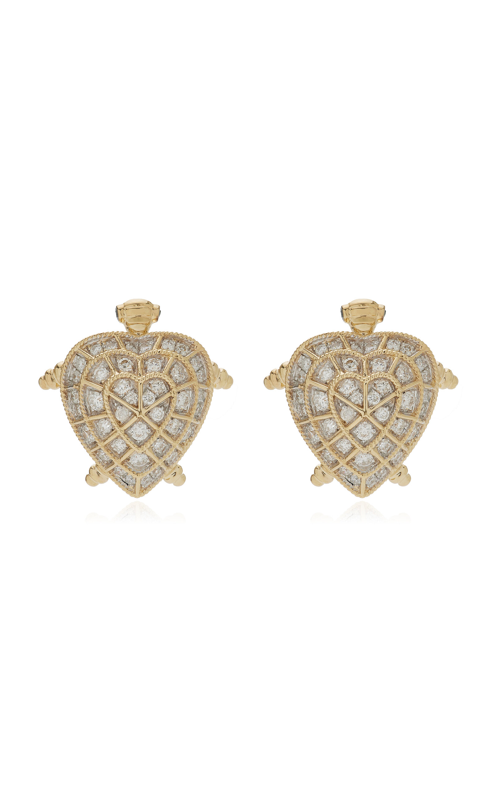 Yellow Gold Diamond Turtle Heart Earrings