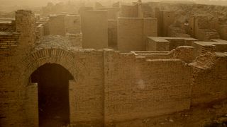 Here we see ancient mud brick walls at the archaeological site of Babylon, capital of the ancient kingdom of Babylonia, in a photo taken in 1979.