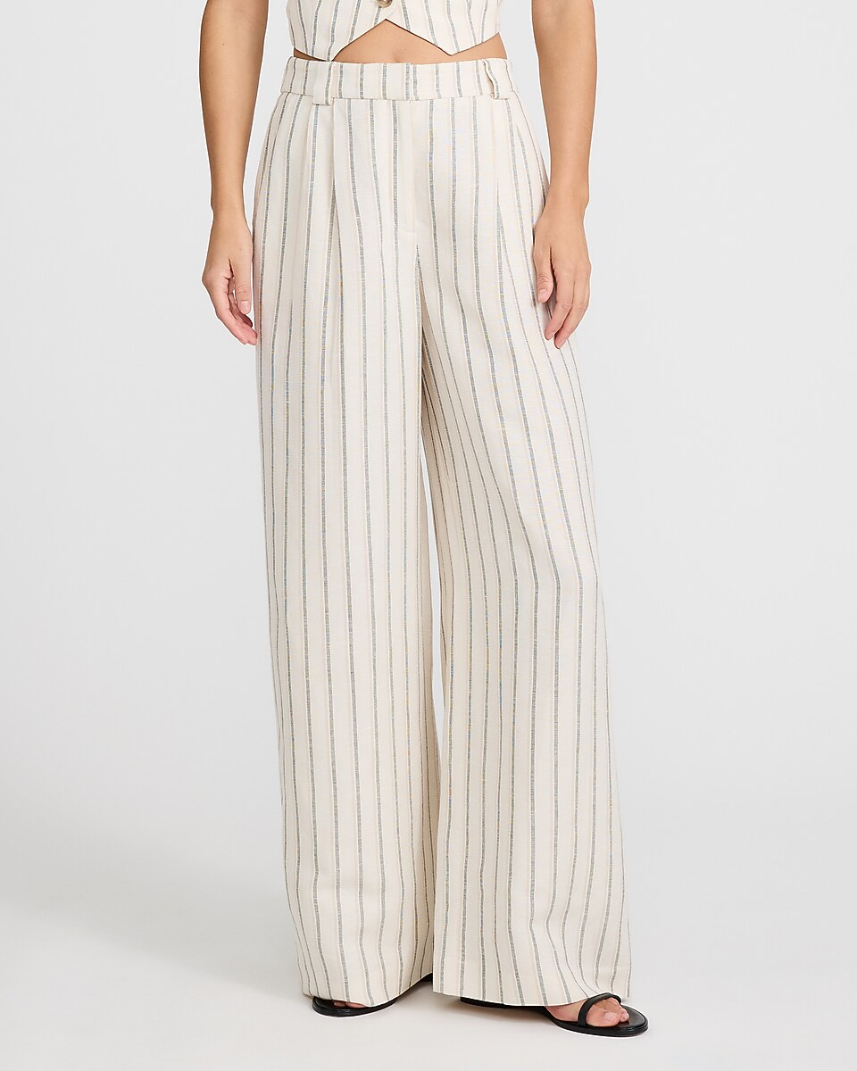 Linen-Blend Striped High Waisted Relaxed Trouser