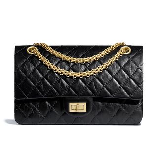 Chanel 2.55 Handbag Aged Calfskin & Gold-Tone Metal Black