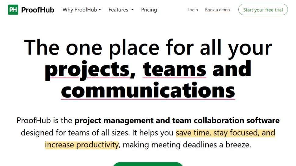 ProofHub website screenshot (February 2026).