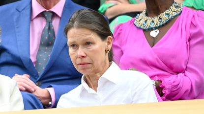 Lady Sarah Chatto nailed vieux riche style as she stepped out in a bright white and a pastel pink ensemble to Wimbledon