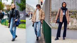 street style influencers wearing doc martens outfits with jeans