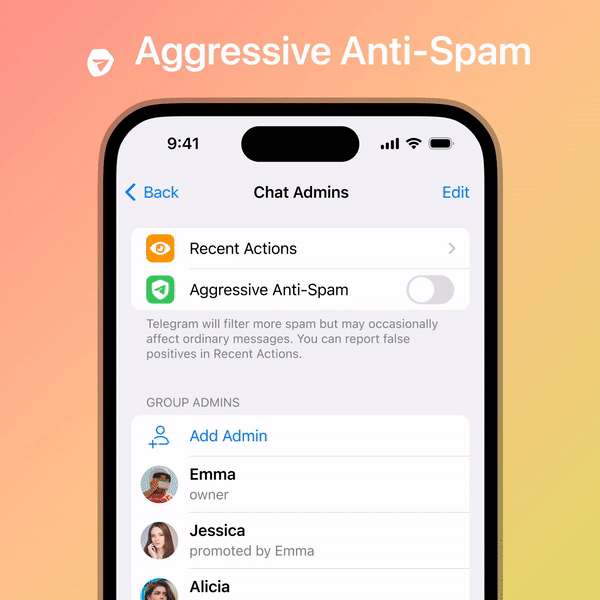 Telegram's new aggressive anti-spam feature for groups of 200 or more members.