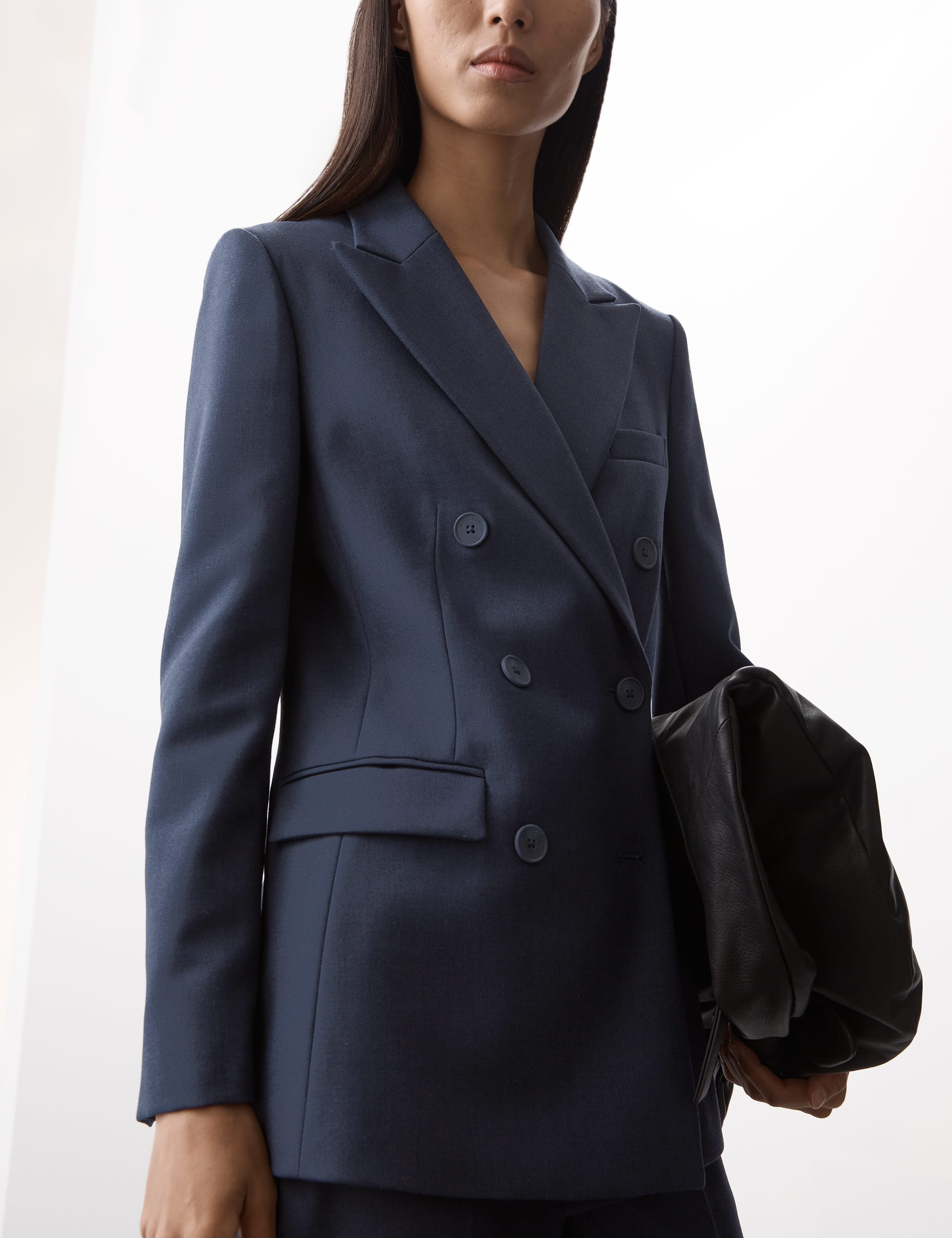 Double Breasted Blazer With Wool