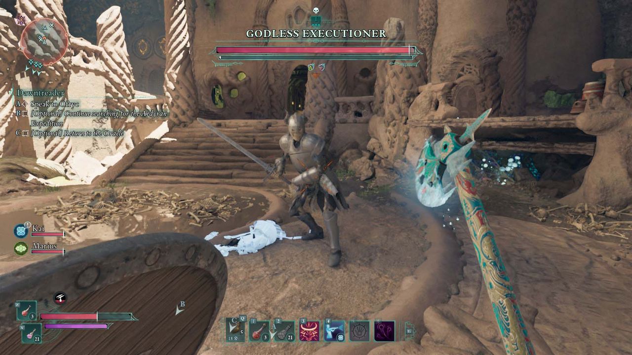 The Godless Executioner boss within the Temple of Eothas in Avowed.