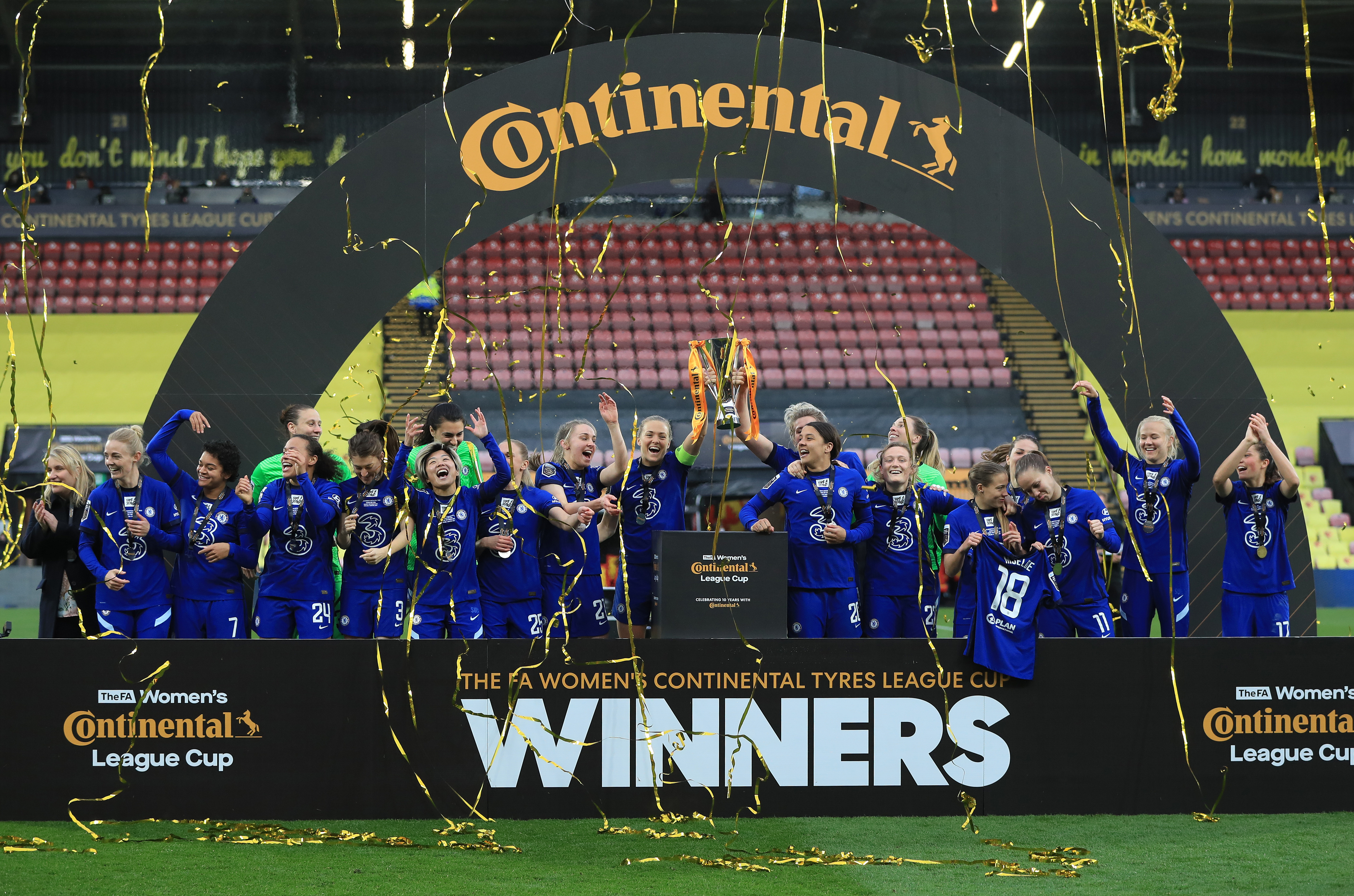 Chelsea Women celebrate their League Cup victory