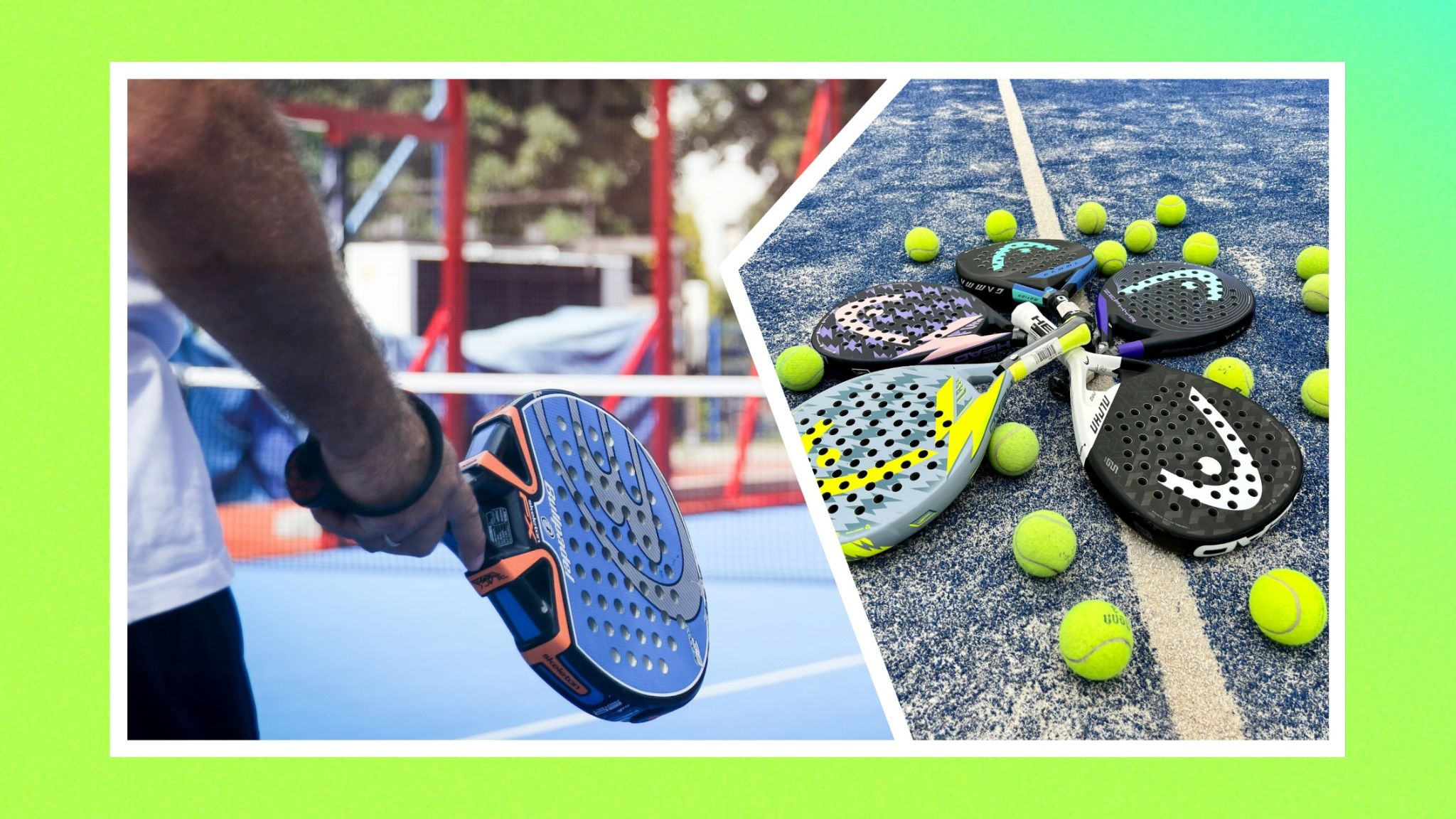 Padel rackets and balls, with someone ready to play