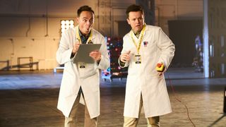 Ant and Dec wearing white lab coats for I'm a Celebrity 2024 promo