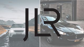 The JLR logo over the images of a Land Rover and a Jaguar car