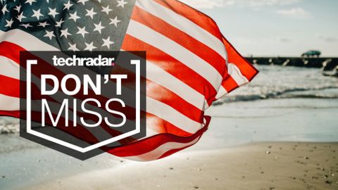 American flag at beach with TechRadar deals logo