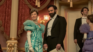 Bertha and George Russell (played by Carrie Coon and Morgan Spector) in "The Gilded Age" season 3