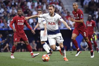 Christian Eriksen in action for Tottenham during the 2019 UEFA Champions League final against Liverpool