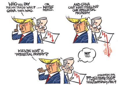 Political Cartoon U.S. Trump trade war china job losses Wall Street hates policy