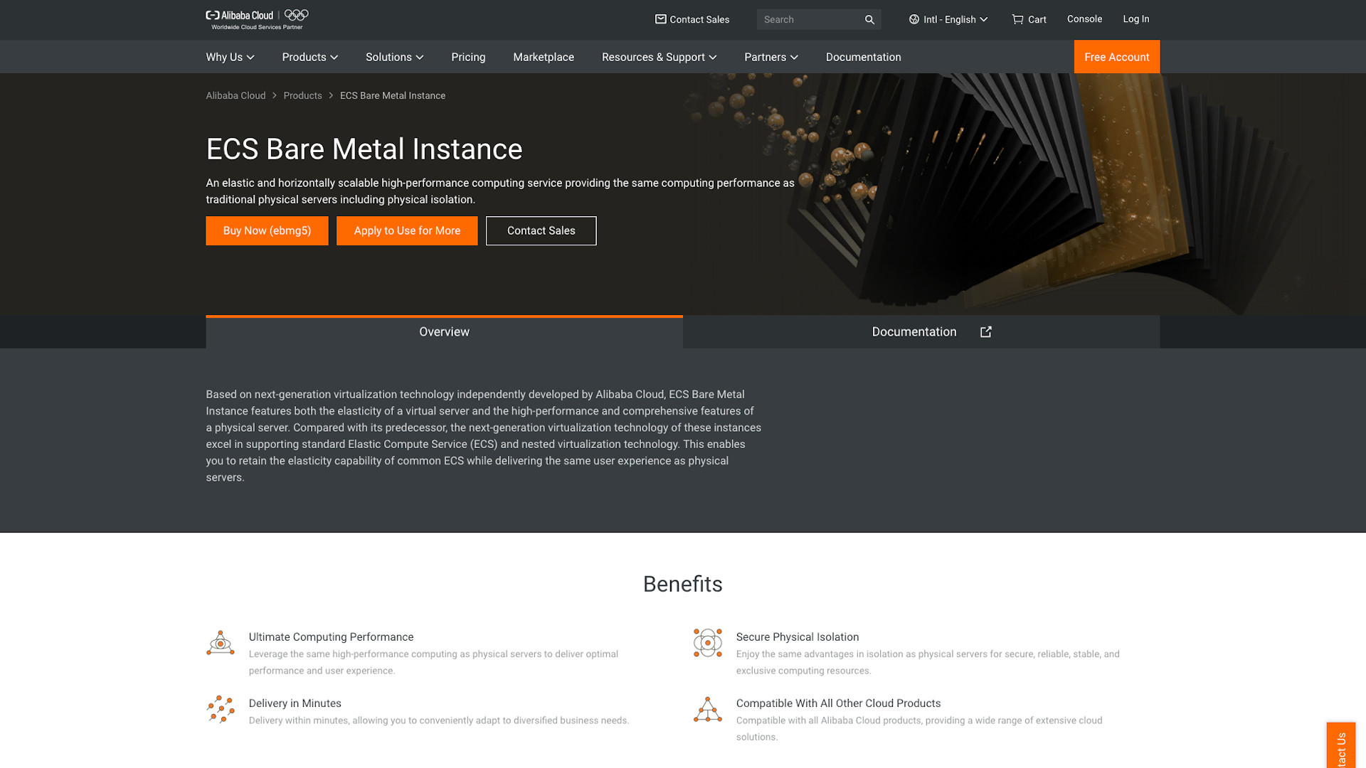 Website screenshot for Alibaba Cloud ECS Bare Metal Instance