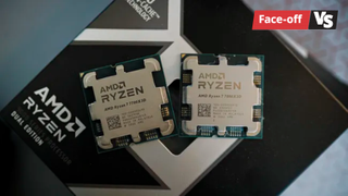 Ryzen 7 7800X3D and 7700X3D sitting next to each other.