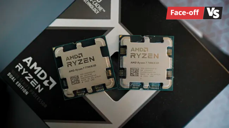 Ryzen 7 7800X3D and 7700X3D sitting next to each other.