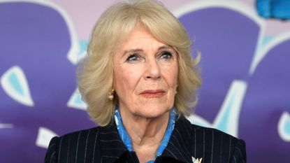 Queen Camilla's lucky dove brooch worn as she gives a speech during her visit to the S.T.O.R.M Family Centre 