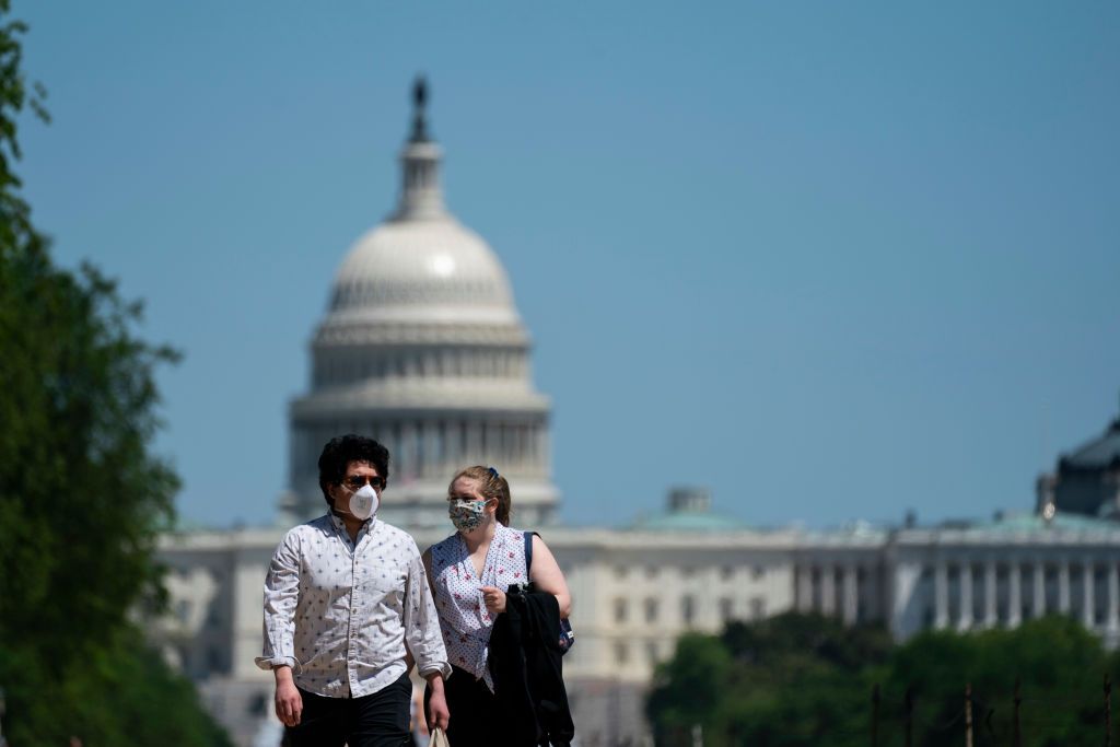 People wear masks in Washington, D.C.