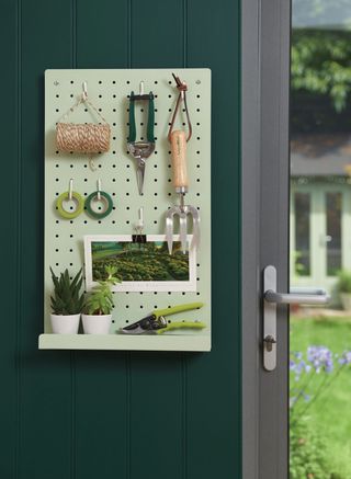 Peg board shed storage