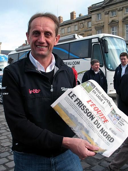 Herman Frison featured on the front page of the organising French sports paper l'Equipe; nevermind the slip of the pen.