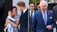 Prince Archie and Lilibet 'recorded a video' for their grandfather. Seen here are Prince Harry, Meghan and Archie in South Africa in 2019 alongside King Charles in New Malden in 2023