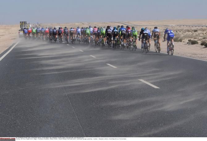The fast pace has the peloton strung out along the side of the road