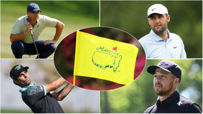 Four golfers and the Masters flag